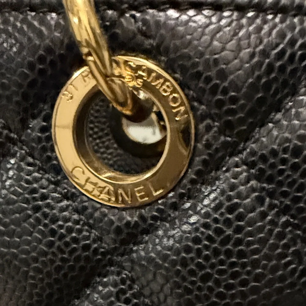 CHANEL Black Quilted Caviar Leather Petite Shopper with Gold Hardware. - Picture 5 of 16